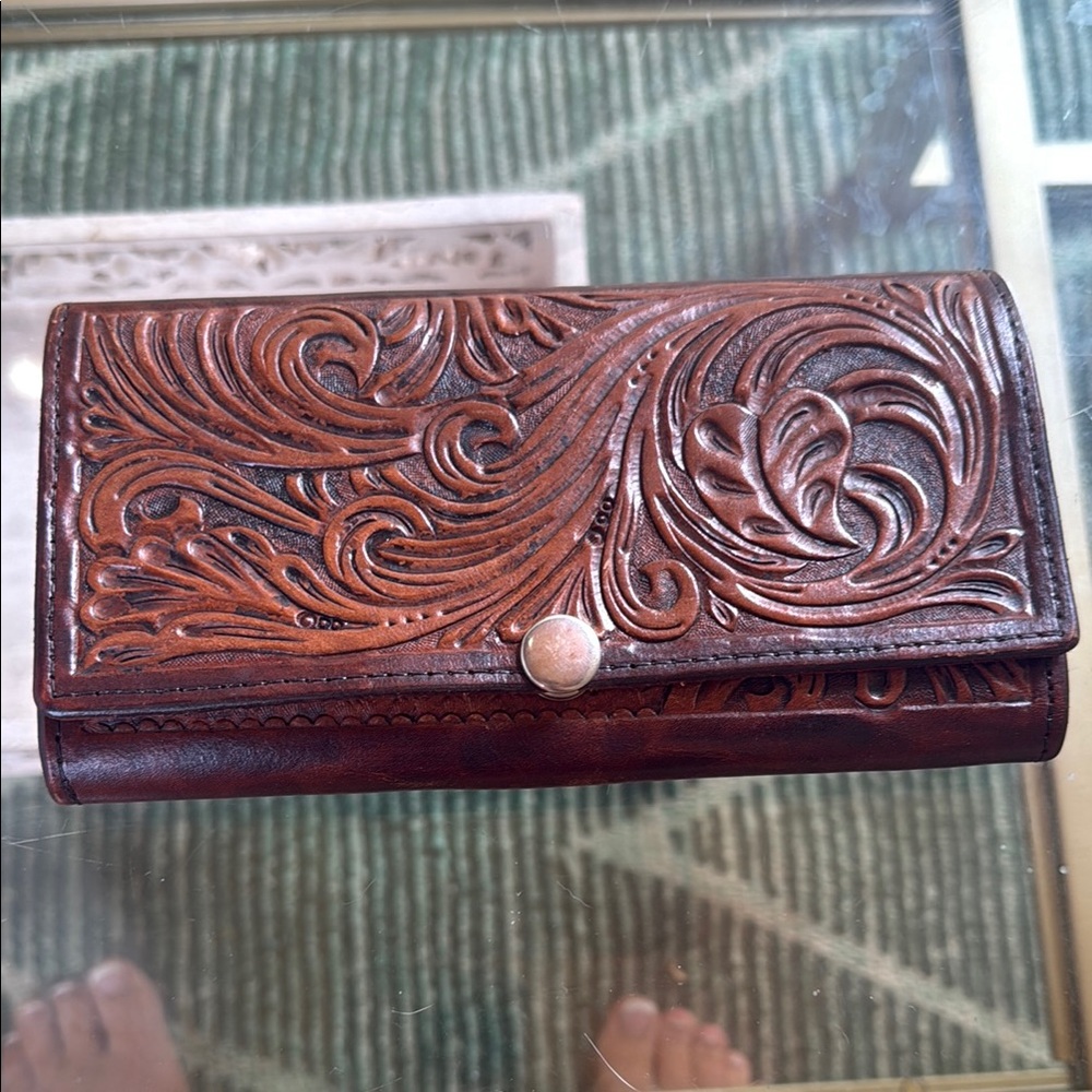 Intricately Custom Hand Tooled Brown Leather Wallet